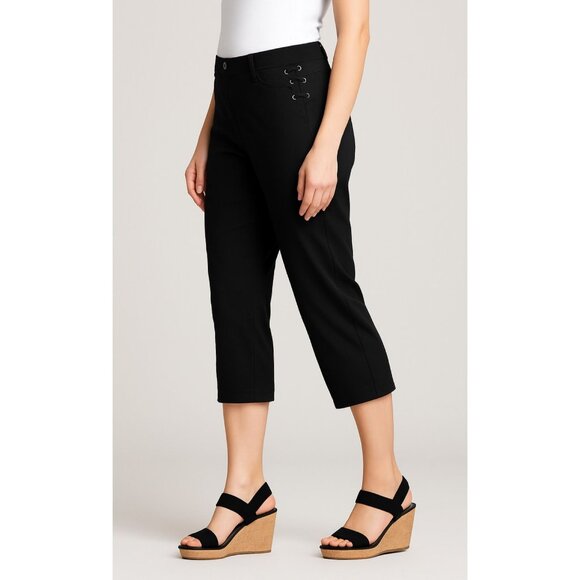 89th + Madison Black Cropped Capri Pants Lace-Up Grommet Detail Womens SZ 16 - Picture 1 of 9